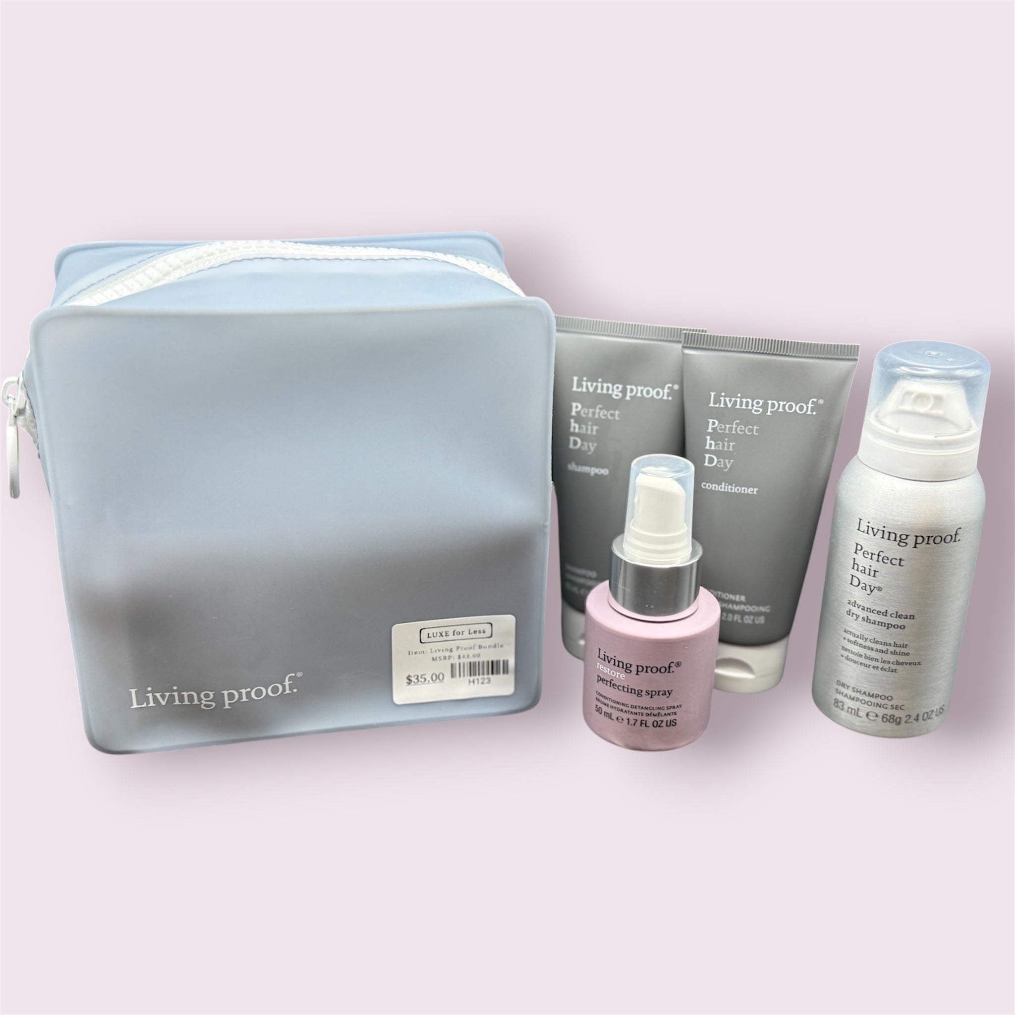Living Proof travel set with waterproof bag
