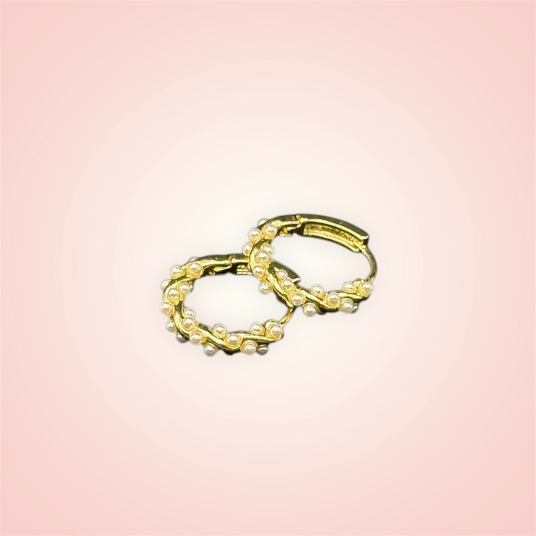 Gold pearl huggie hoops