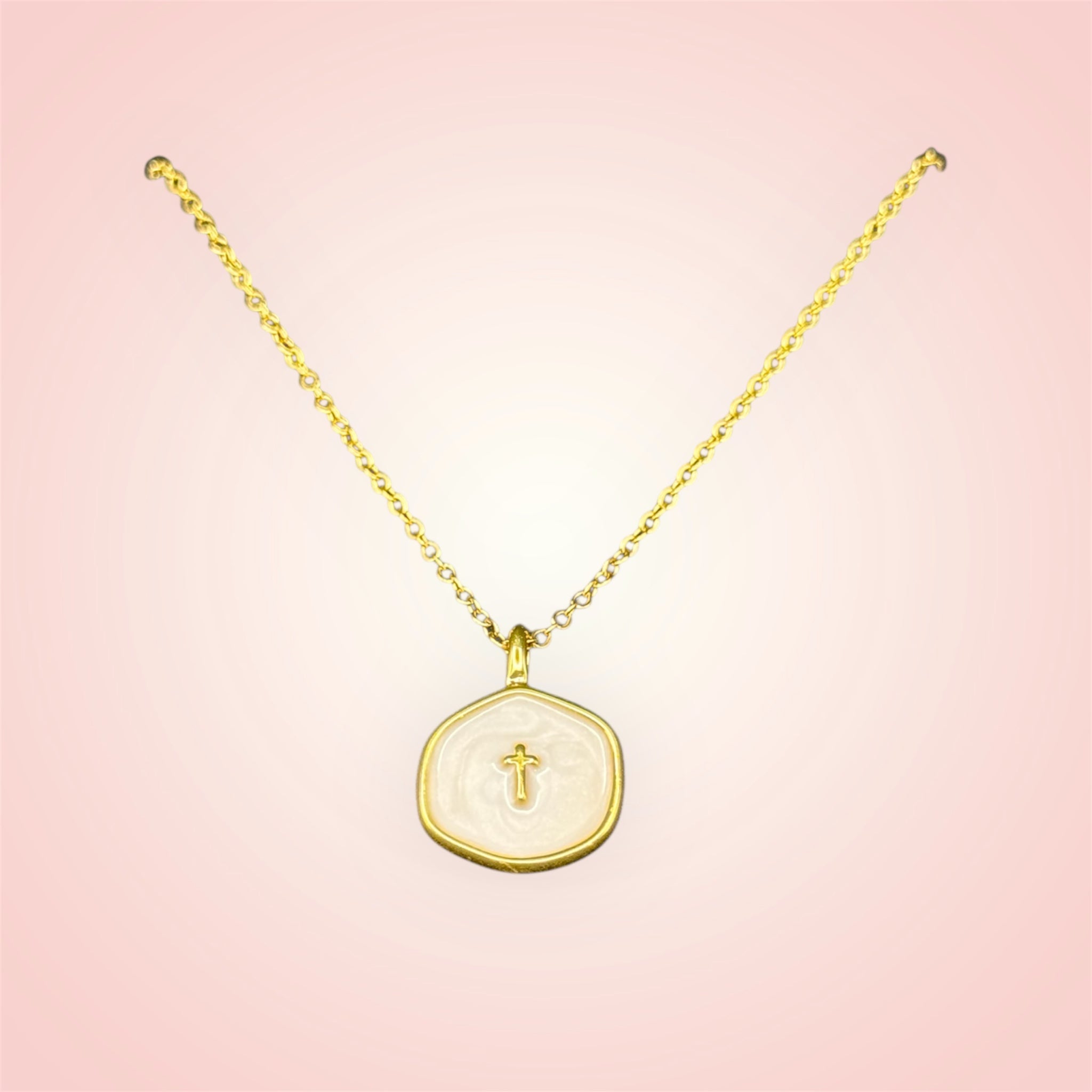 Gold and pearl cross necklace