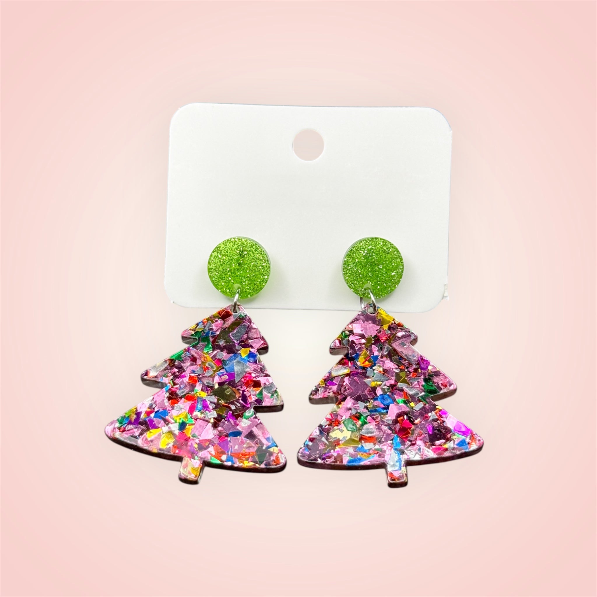 Multi color Christmas tree earrings